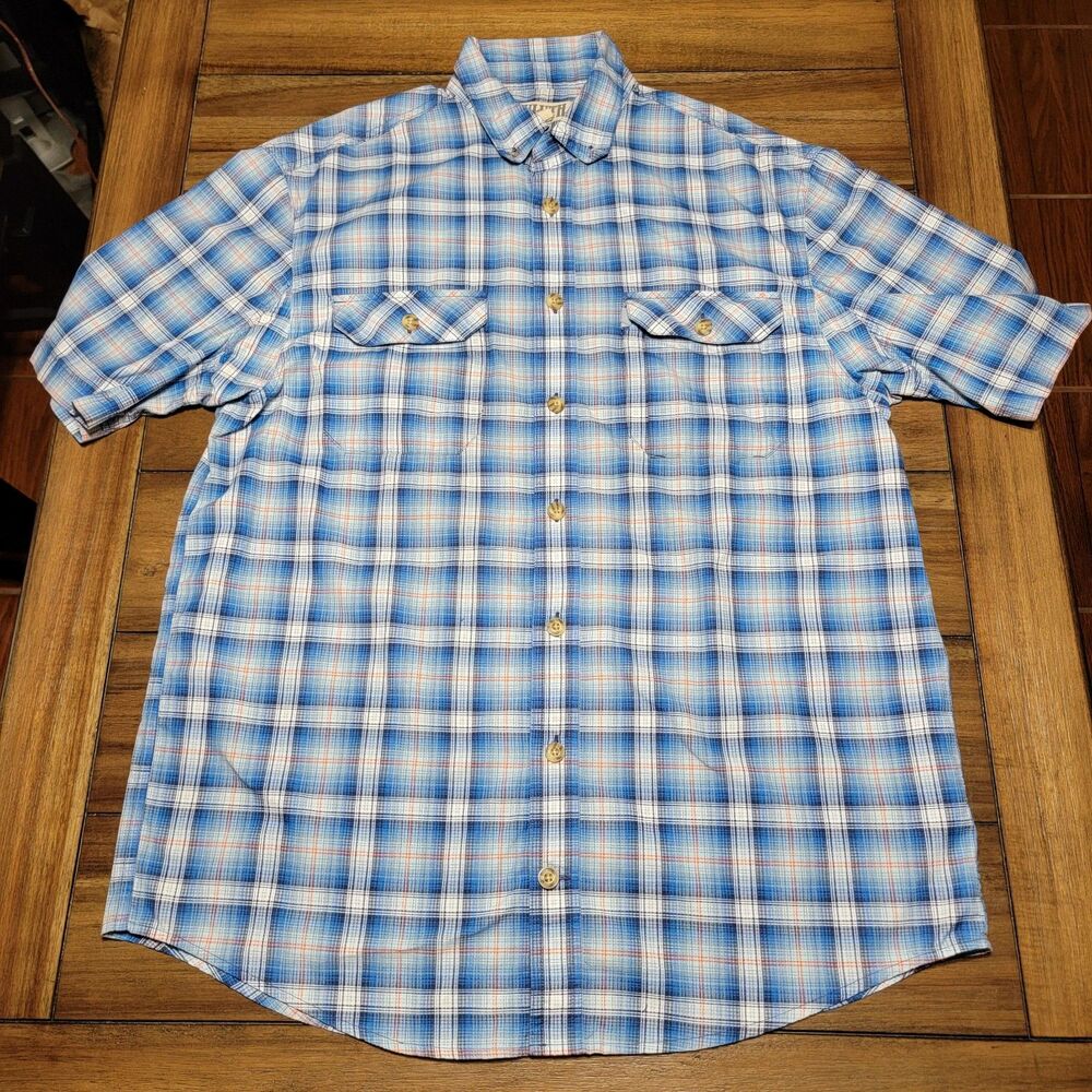 Duluth Trading Co SS Full Button Blue Plaid Shirt - Size Large Tall